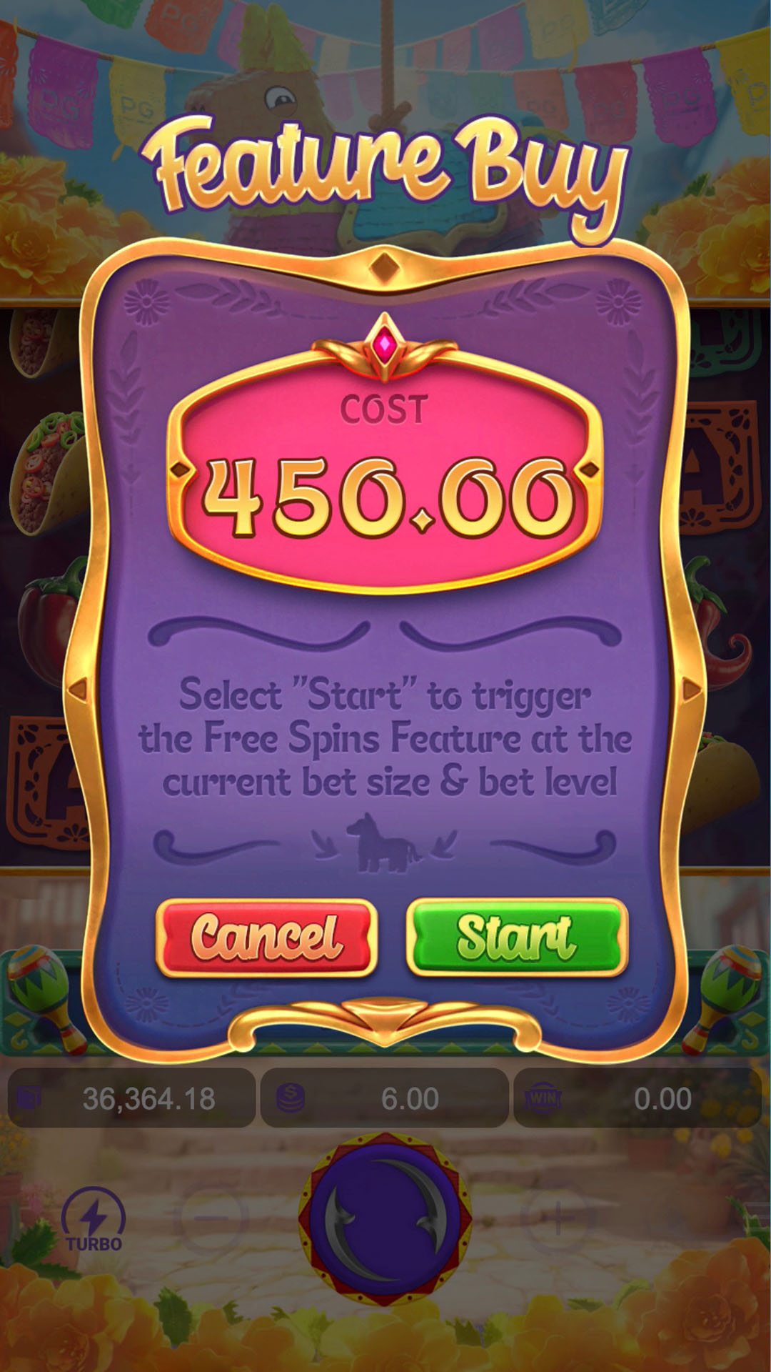 Pinata Wins feature buy - compra de bônus tela