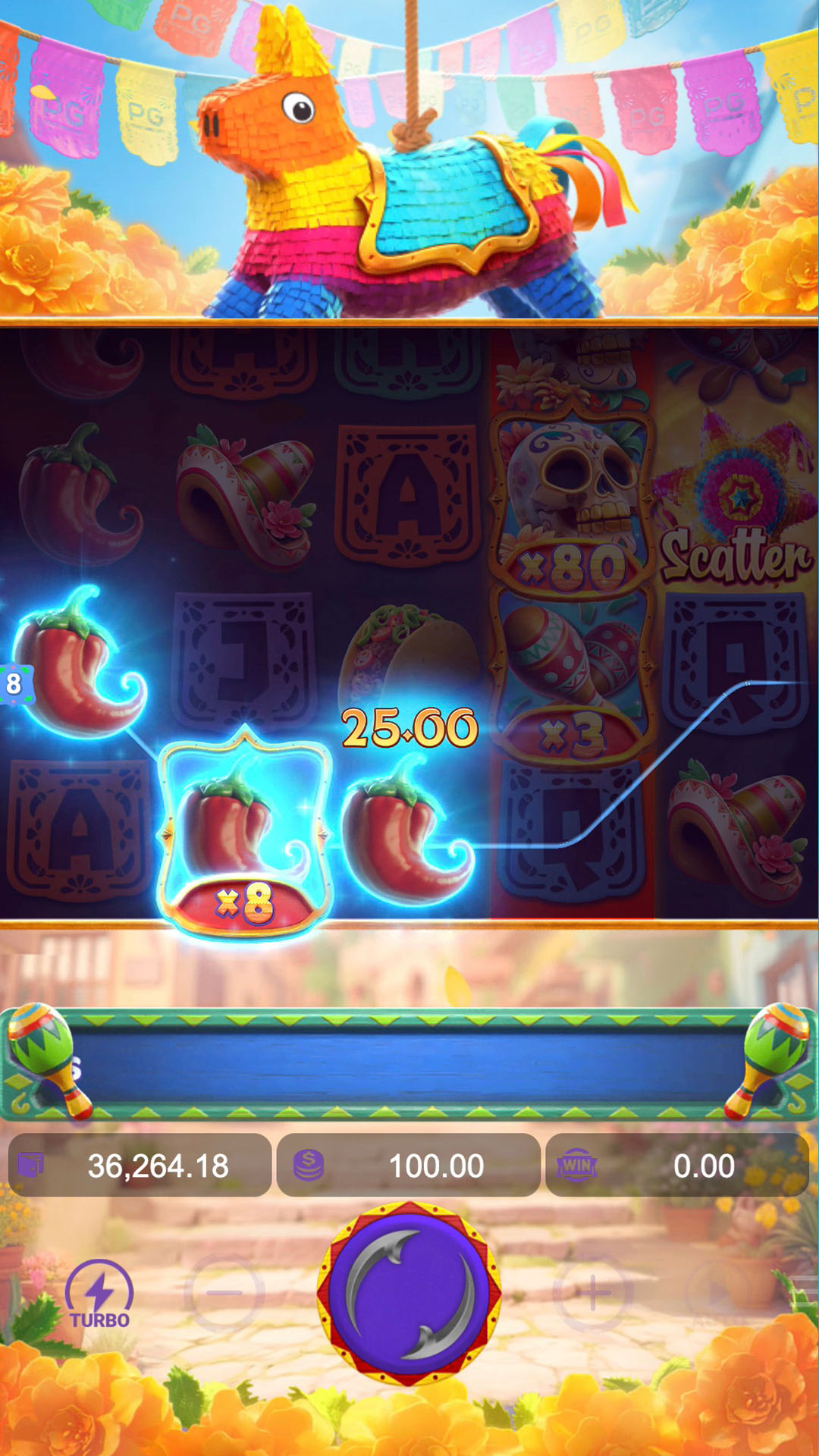 Pinata Wins gold framed symbols - símbolos com moldura dourada transformando em Wild